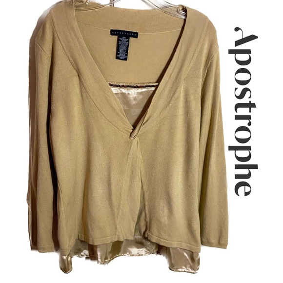APOSTROPHE Beautiful Layered Sweater W/Gold Metallic & Gold Sequins Size M - Picture 1 of 4